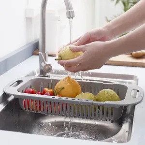 Retractable kitchen sink drain rack plastic colander basket for washing vegetables