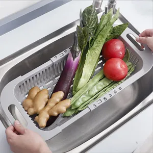 Telescopic kitchen sink drain rack adjustable plastic dish drying basket for fruit vegetable