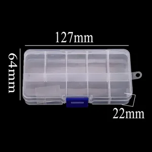 Boîte de rangement en plastique transparent détail dimensions, organiseur 10 compartiments.