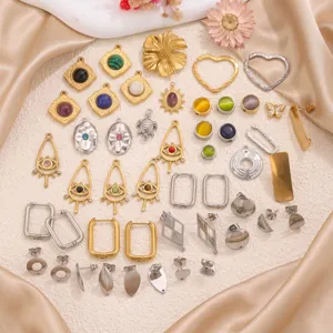 Colgantes de joyería DIY de acero inoxidable, dijes de piedra coloridos y componentes para pendientes.