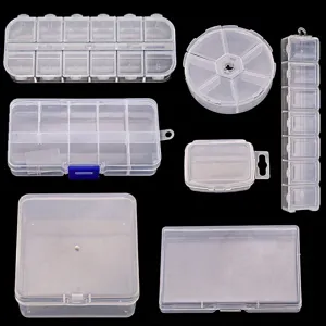 Boite de rangement en plastique transparent pour bijoux perles et petits objets.
