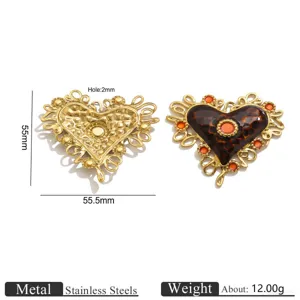 Colgante de corazón hueco vintage de acero inoxidable abalorio collar DIY 55x55,5mm