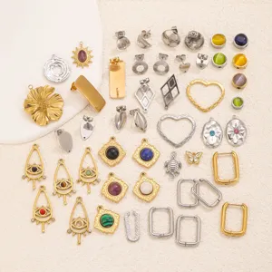 Dijes de acero inoxidable para joyería DIY y colgantes de piedra para collares artesanales.