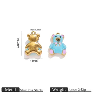 Colgante de oso de dibujos animados de acero inoxidable detalle, charm joyería esmalte.