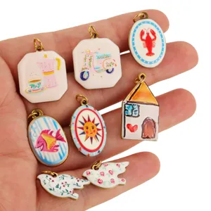 Colgantes de dijes de dibujos animados de esmalte de acero inoxidable para hacer joyería DIY.