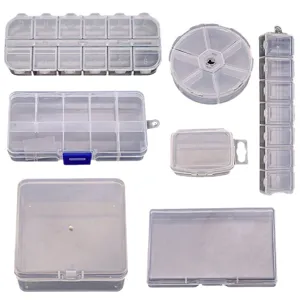 Ensemble de boîtes de rangement en plastique transparent, multi-compartiments pour bijoux.