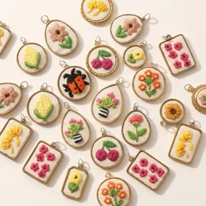 Pendentif De Broderie DIY En Acier Inoxydable Charmes Fleur Fruit Coccinelle Cadre Ovale Rond Accessoires De Bijoux