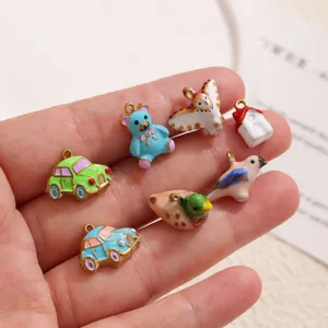 Dijes de esmalte de dibujos animados de acero inoxidable para joyería DIY set