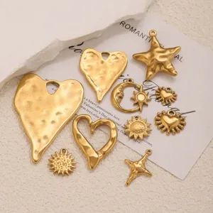 Retro textured stainless steel gold heart sun moon star charms DIY jewelry making accessories