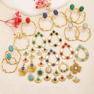 Roestvrij Staal Multi-Stijl Waterdruppel Bloem Steen Hangers Waaiervormig Opengewerkt DIY Ketting Handgemaakte Sieraden Accessoires Groothandel