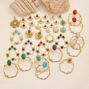 Roestvrijstalen edelsteen hangers en oorringen bedels, veelzijdige DIY sieraden onderdelen.