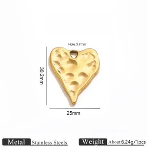 Stainless steel hammered heart pendant 18k gold plated DIY jewelry making accessory