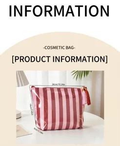 Rosa gestreifte PVC wasserdichte Kosmetiktasche mit grossem Fassungsvermoegen fuer Reisen.