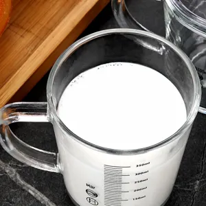 Clear glass measuring cup with handle scale markings milk cup for kids home daily use