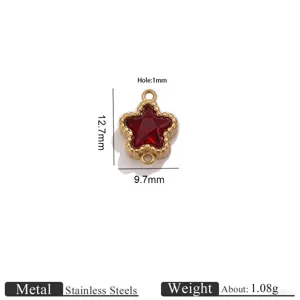 Stainless steel star charm pendant double loop red crystal DIY jewelry accessory 12.7x9.7mm