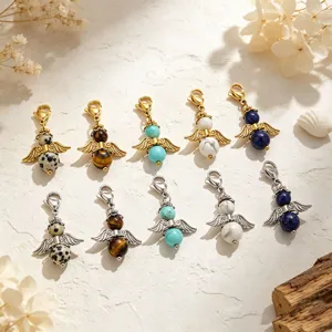 Colgantes de ángel de piedra natural con mosquetón cristal gema abalorio DIY Set.