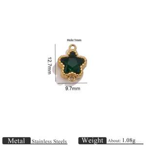Stainless steel green crystal star pendant double loop diy jewelry accessory 12.7x9.7mm