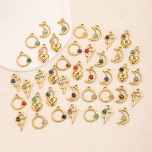 Stainless steel natural stone charms pendants multi shape geometric DIY jewelry making accessories