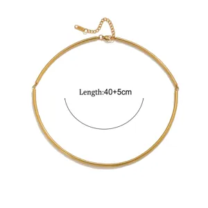 Gargantilla rígida de tubo redondo de acero inoxidable dorado joyería minimalista 40+5cm