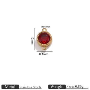 Stainless steel red stone charm detail, double loop pendant connector, jewelry making part