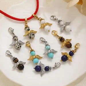 Colgante de Alas de Ángel de Piedra Natural y Acero Inoxidable Vintage Con Cierre de Langosta Ojo de Tigre Turquesa Joyería DIY Hallazgos