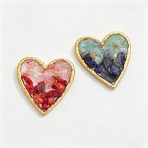 Stainless steel frame epoxy heart pendant DIY crushed stone crystal jewelry making accessories