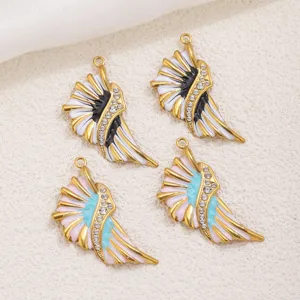Edelstahl Retro Tropfoel Fluegel Anhaenger, exquisite Strass DIY Schmuck Zubehoer Detail.