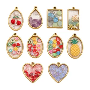 Stainless steel bezel resin pendant DIY fruit slice gemstone charm necklace jewelry making