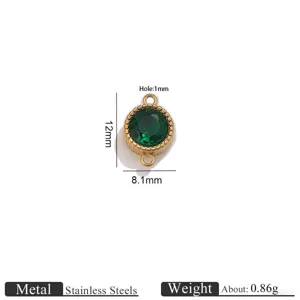 Stainless steel vintage round green gem double loop charm DIY jewelry making accessory