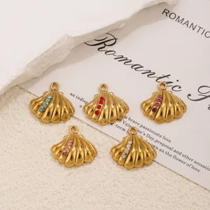 Colgantes de concha de acero inoxidable con diamantes de imitación para joyería DIY