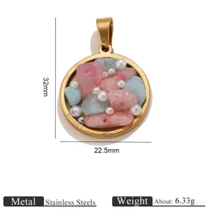 Stainless steel natural crushed stone pearl round pendant DIY necklace jewelry accessory