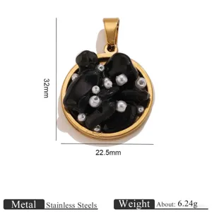 Stainless steel natural crushed stone pearl round pendant for DIY necklace jewelry