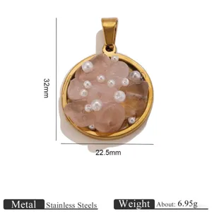 Stainless steel natural stone pearl round pendant DIY necklace jewelry accessory size 32mm