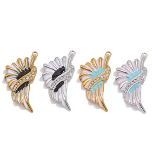 Edelstahl Retro Emaillierte Flügel Anhänger DIY Charm Schmuck Mode Zubehör 4Stück