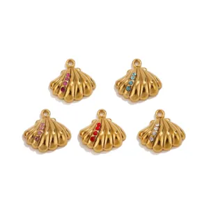Colgantes de concha vintage de acero inoxidable con diamantes de imitación para joyería DIY.