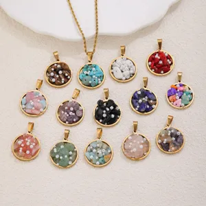 Stainless steel natural stone pearl round pendant DIY necklace jewelry accessories wholesale.