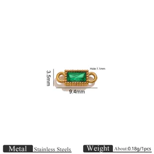 Acciaio inossidabile placcato oro 18k pietra verde connettore doppio foro accessorio gioielli