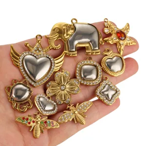 Titanium steel vacuum plated rhinestone pendants for DIY handmade jewelry crafts