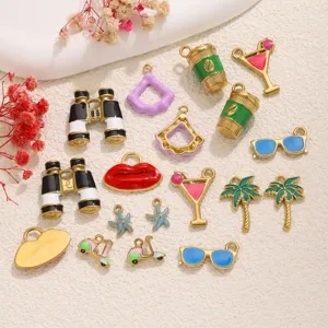 Set de colgantes de vacaciones de esmalte de acero inoxidable, joyas DIY coloridas playa.