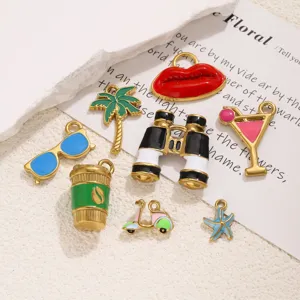 Conjunto de dijes de vacaciones de esmalte de acero inoxidable, accesorios de joyería DIY.