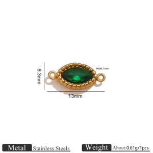 Connettore doppio in acciaio inossidabile pietra verde, vista dettaglio 13x6.3mm.