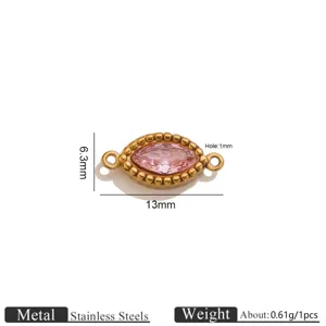 Dettaglio del ciondolo in cristallo rosa marquise in acciaio inox con misura 13x6.3mm e foro 1mm.