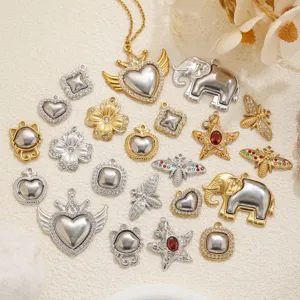 Titanium steel vacuum electroplated DIY pendant set, diamond-inlaid heart and bee charms.