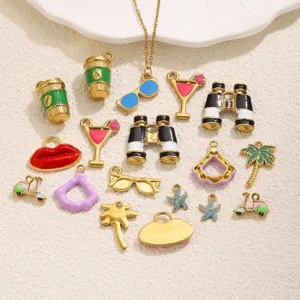 Conjunto de colgantes de vacaciones de esmalte de acero inoxidable, dijes DIY para collares.