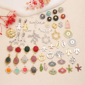 Edelstahl Hohl Geometrische Anhänger Charms Mischung Multi Stile Böser Blick Lebensbaum Herz Engel Flügel Emaille Tropföl Strass Eingelegt DIY Handwerk Erkenntnisse Für Halsketten Armbänder Schmuckherstellung Zubehör