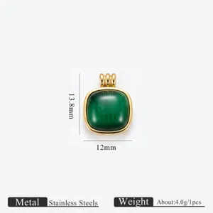 Roestvrijstalen vierkante kattenoog steen hanger DIY sieraden accessoire 13.8x12mm.