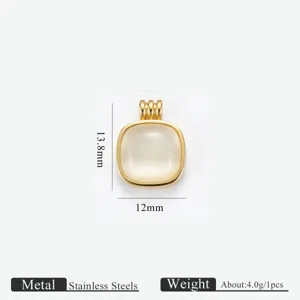 Gedetailleerd weergave van roestvrijstalen vierkante kattenoogsteen hanger, 13,8x12mm DIY accessoire