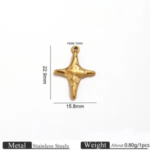 Stainless steel vintage textured four-point star pendant DIY jewelry finding 22.9x15.8mm