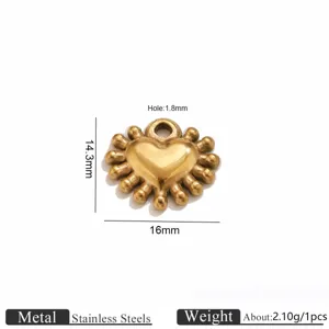 Vintage stainless steel heart pendant DIY handmade jewelry crafting accessory size 16mm.