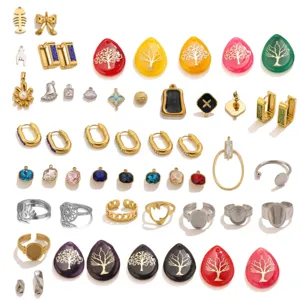 Lot de charms en acier inoxydable, pendentifs arbre de vie et bagues pour bijoux DIY.